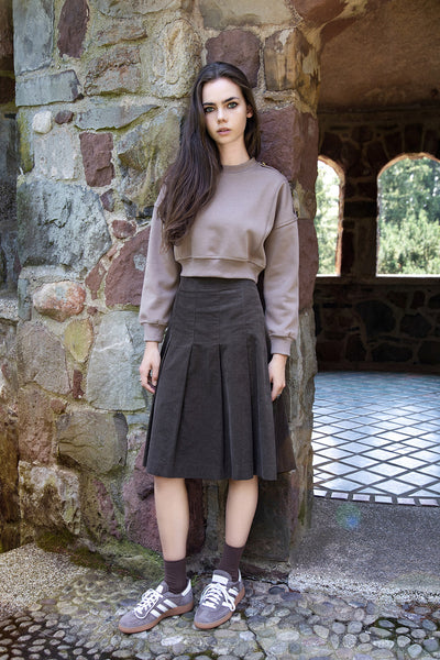 Nue Suede Cord Pleated Skirt