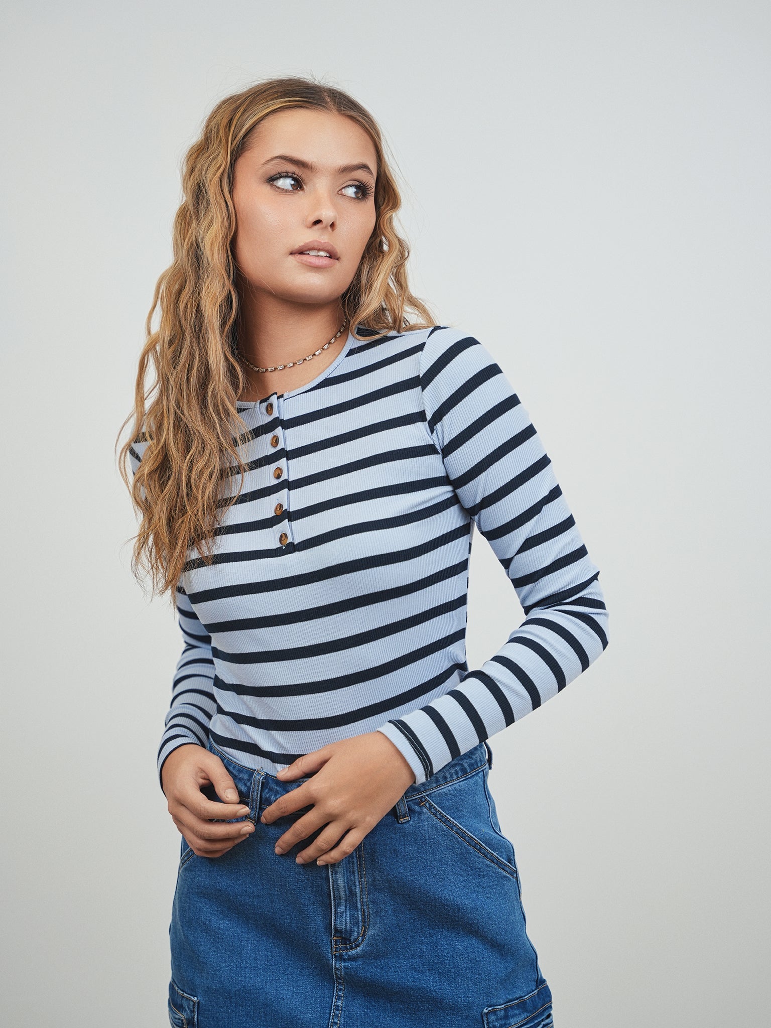 Udel Striped Rib Henley Tee