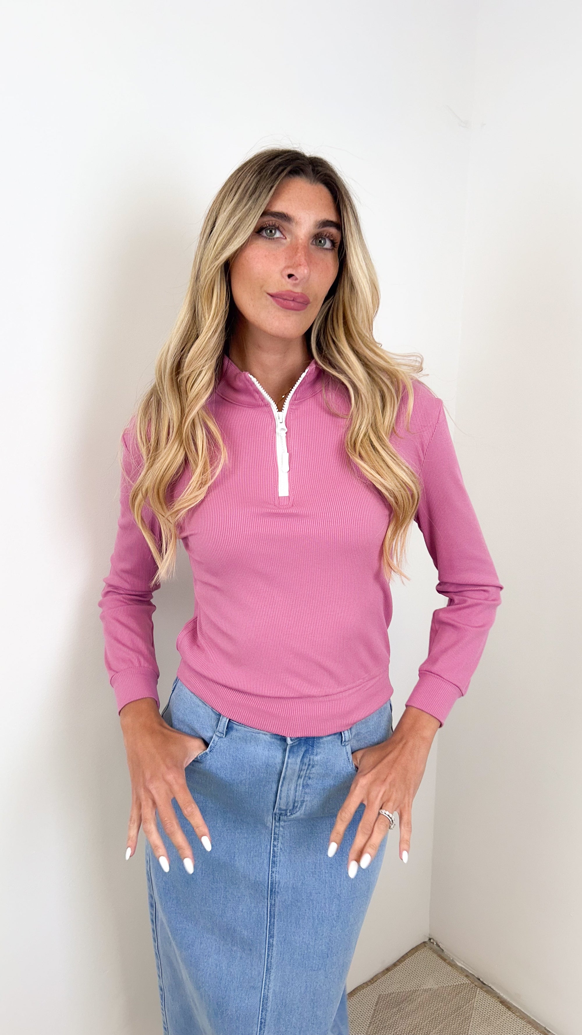 Udel Rib Half Zip Tee