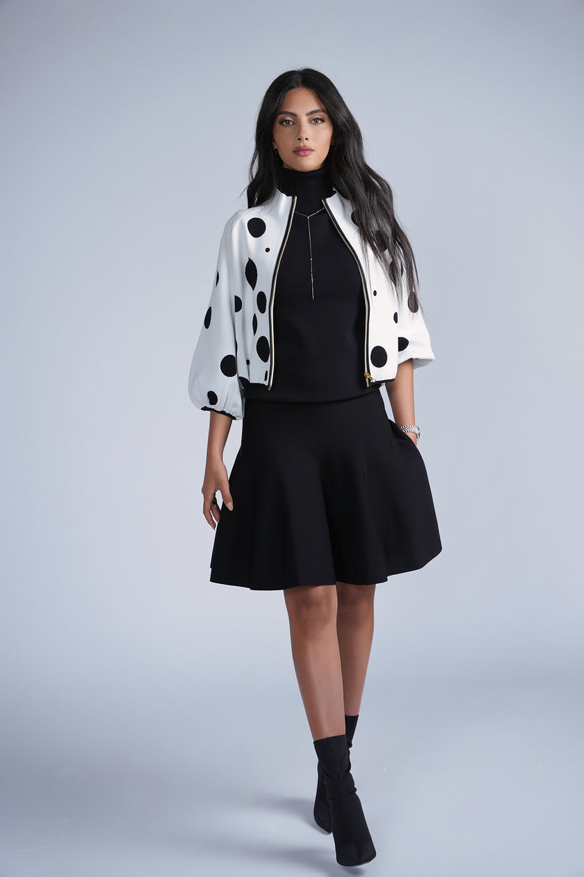 Aleeza Paris Polka dot Knit Bomber Jacket