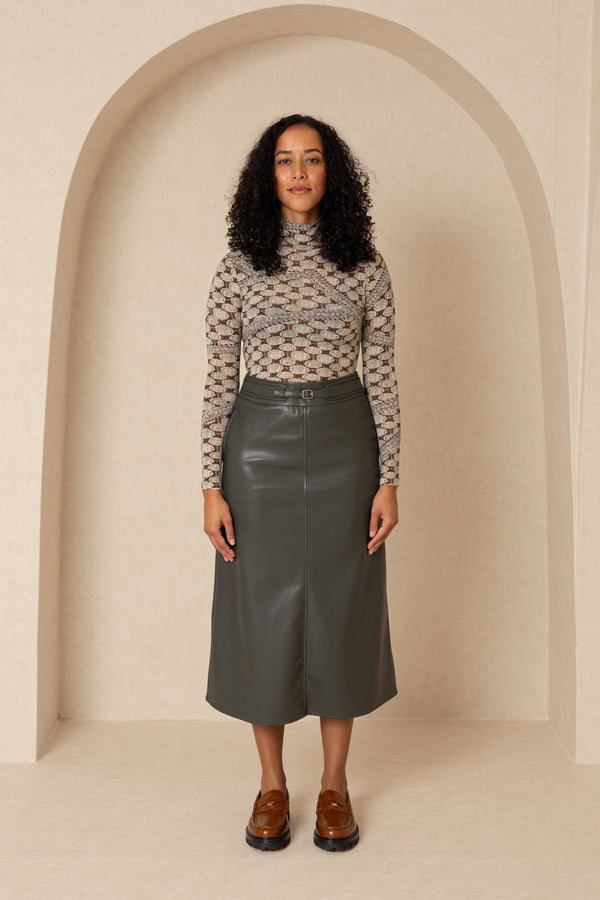 Belted Leather Skirt