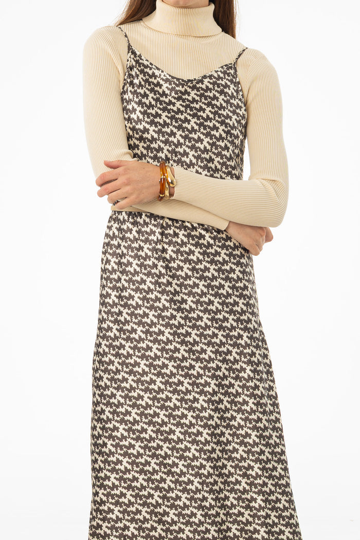 Houndstooth Printed Slip Dress