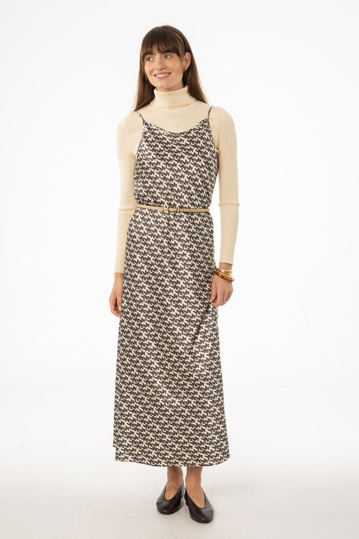 Houndstooth Printed Slip Dress