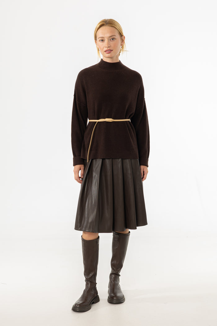 Pleated Vegan Leather Skirt