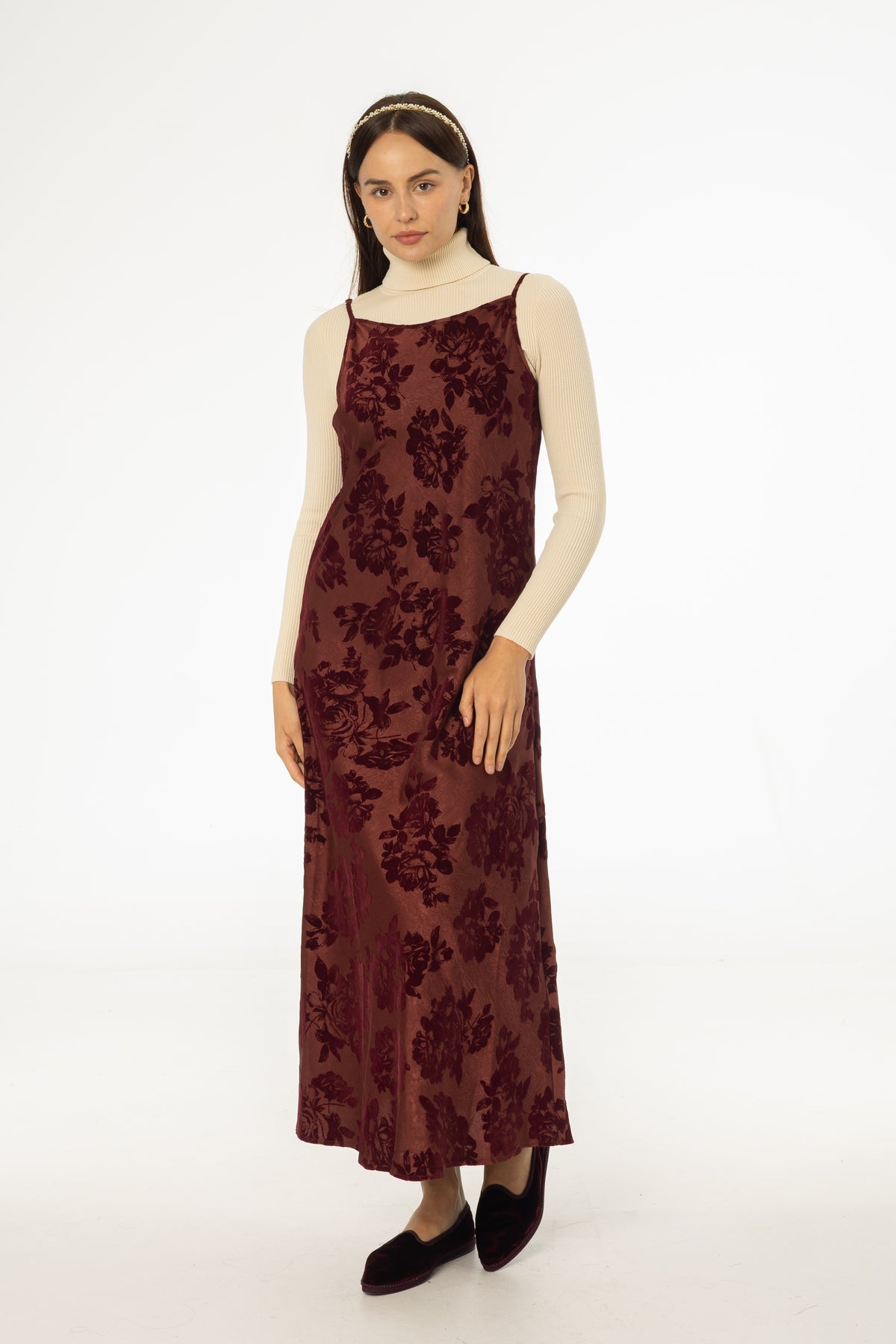 Flower Print Velvet Slip Jumper