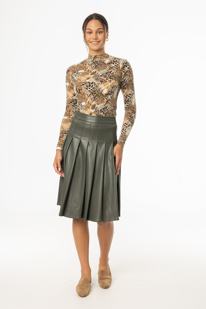 Pleated Vegan Leather Skirt
