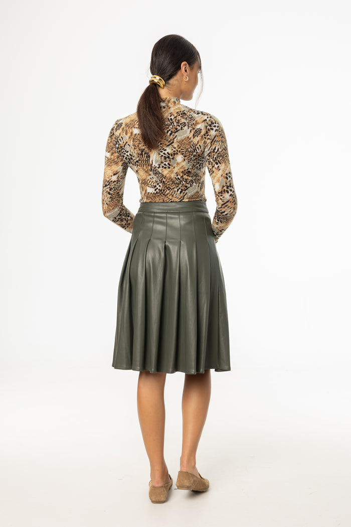 Pleated Vegan Leather Skirt