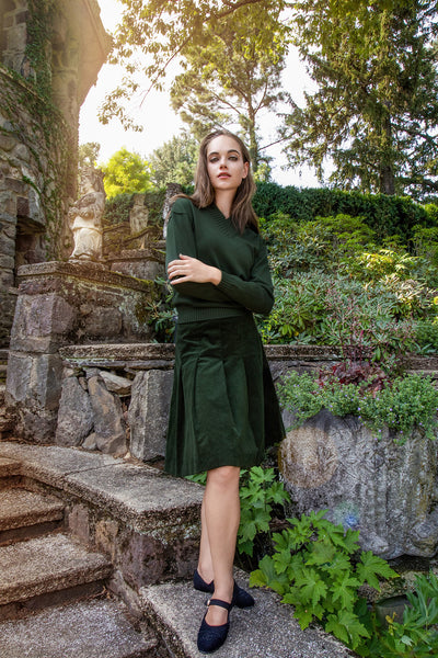 Nue Suede Cord Pleated Skirt