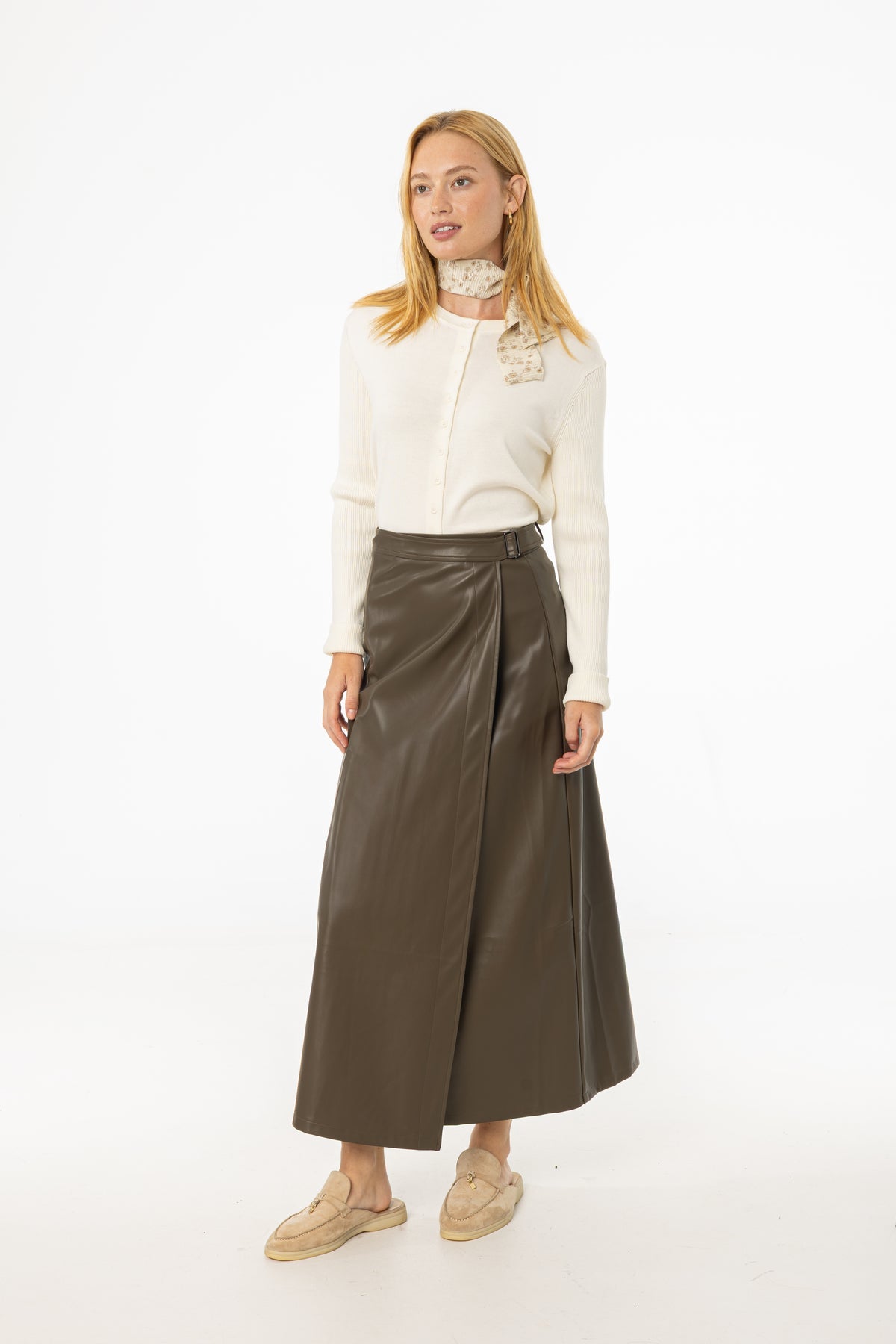 Wrap Vegan Leather Maxi Skirt