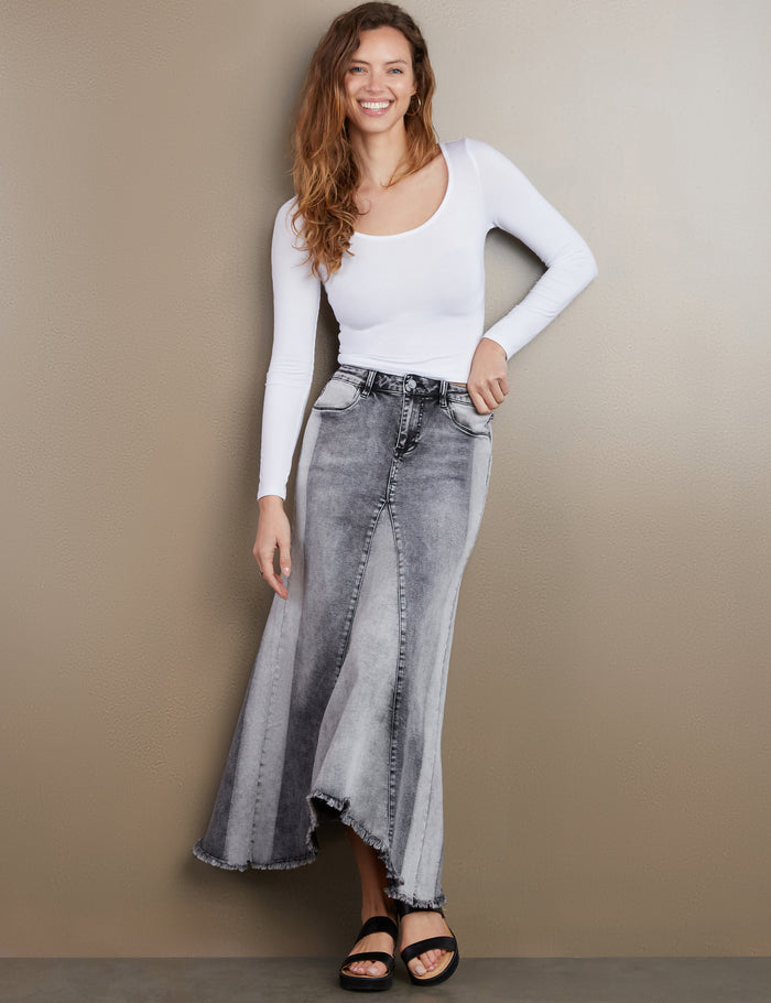 Wash Selma Pieced Denim Maxi Skirt