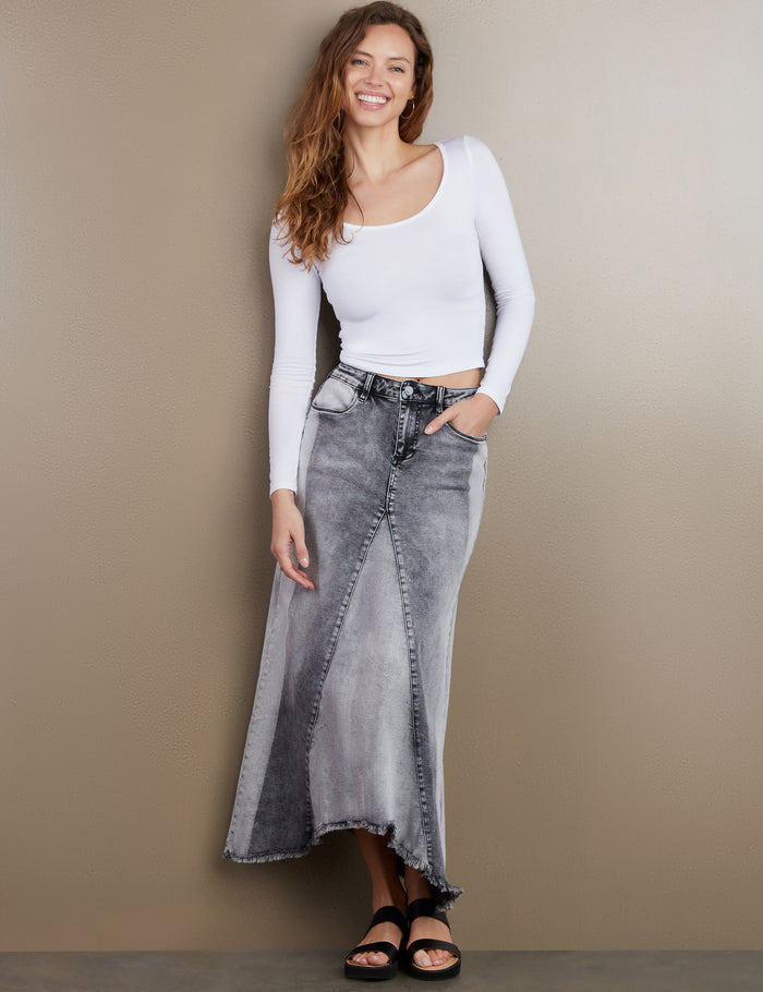 Wash Selma Pieced Denim Maxi Skirt