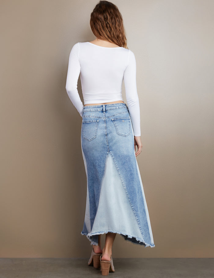 Wash Selma Pieced Denim Maxi Skirt