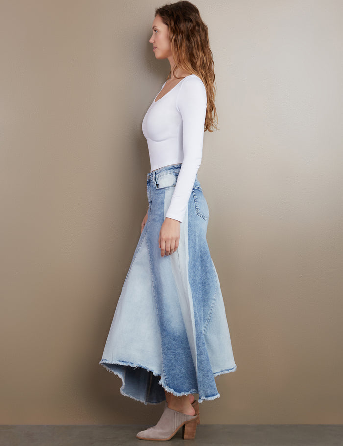 Wash Lab Selma Pieced Denim Maxi Skirt