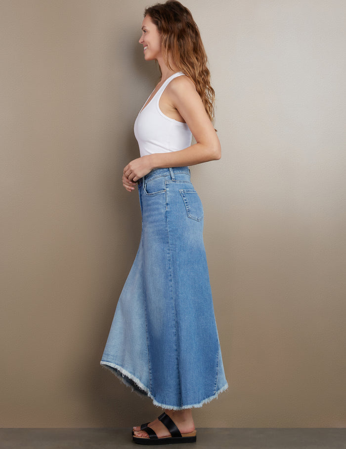 Wash Selma Pieced Denim Maxi Skirt