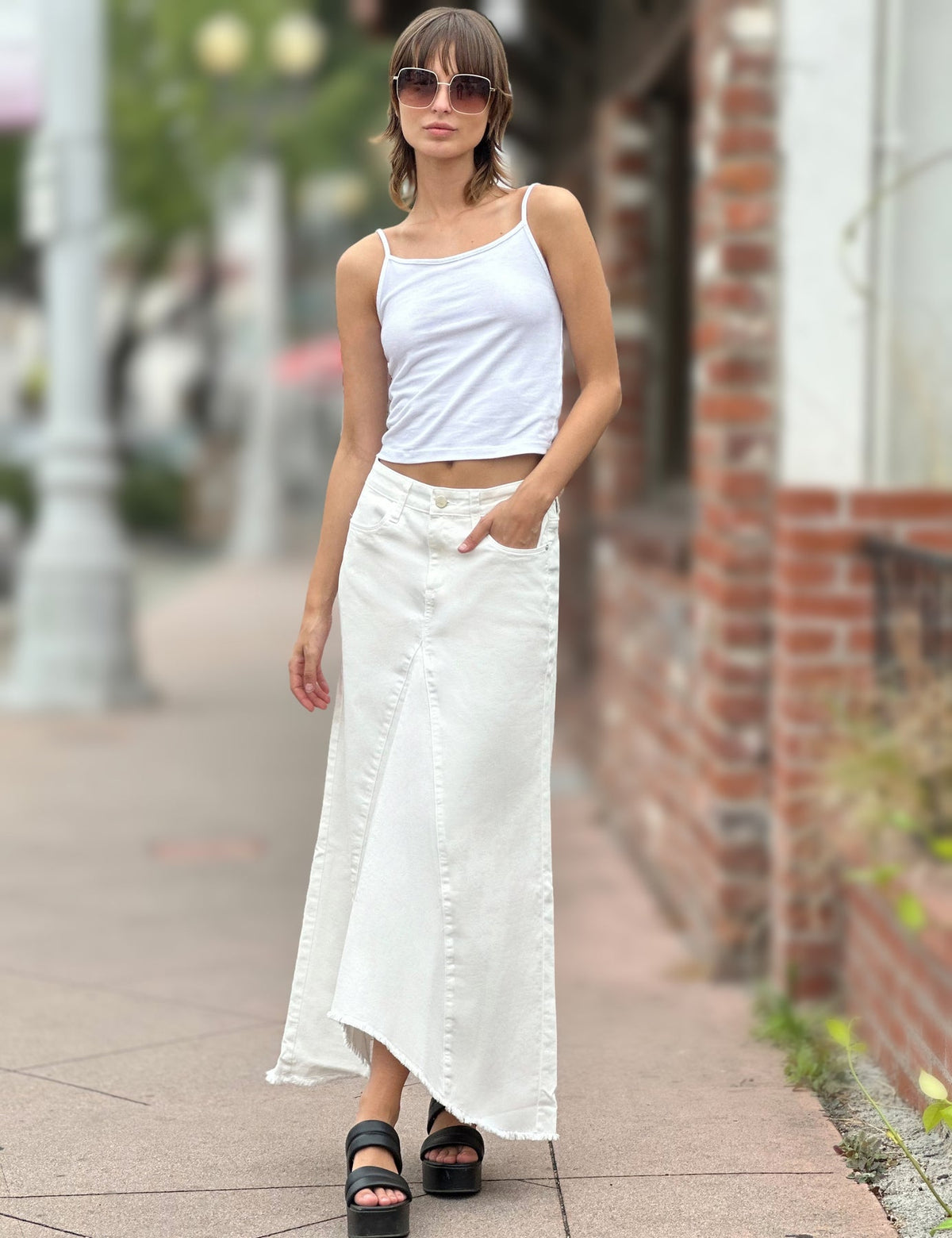 Wash Lab Selma Pieced Denim Maxi Skirt