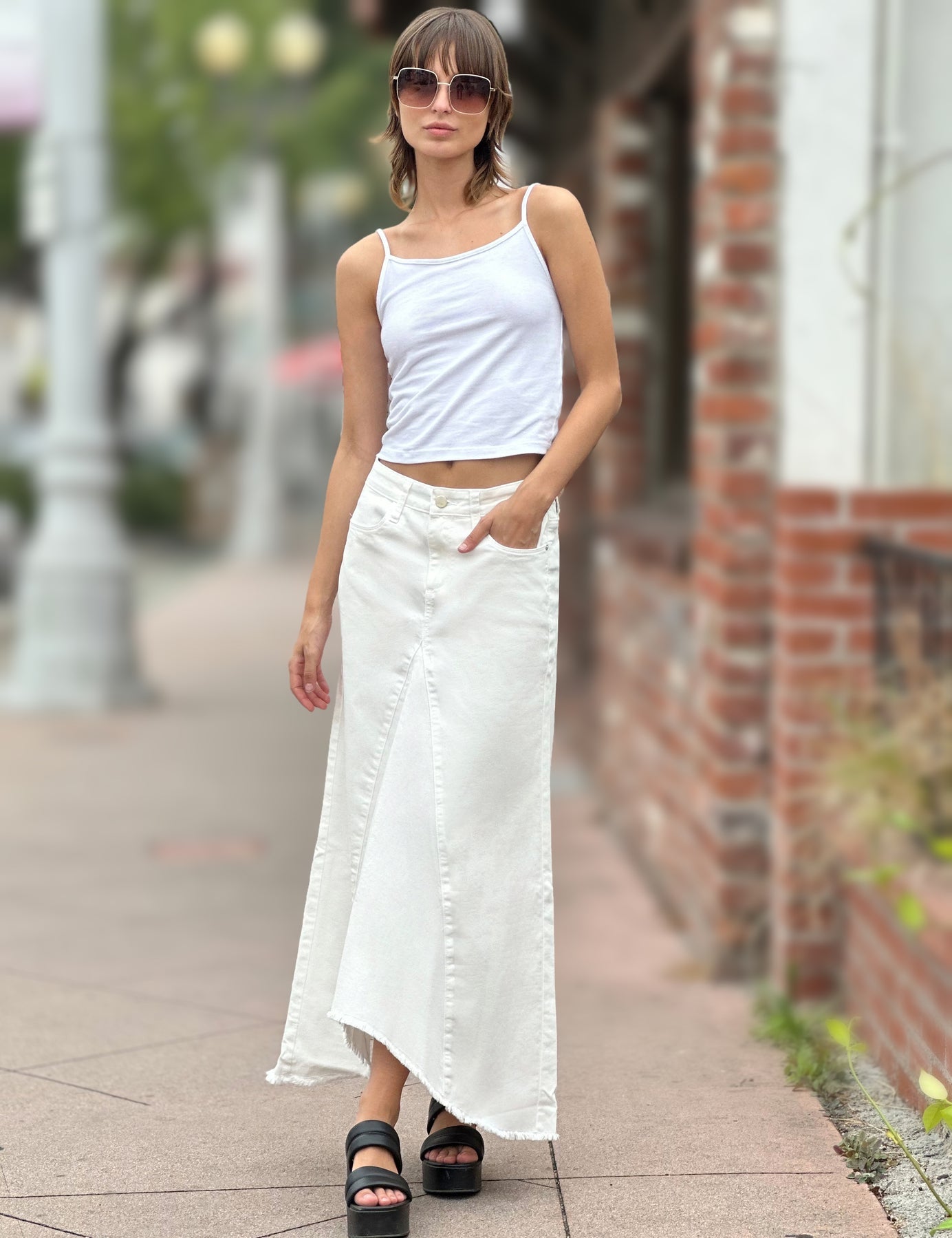 Wash Lab Selma Pieced Denim Maxi Skirt