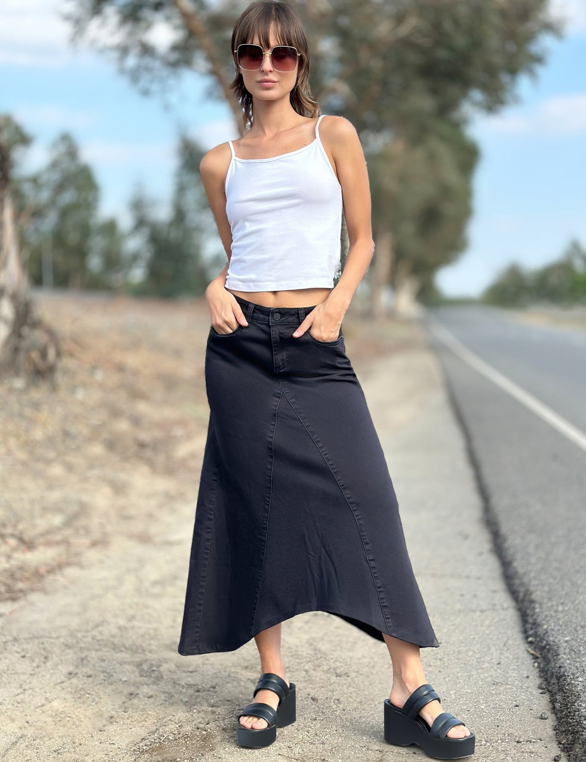 Wash Lab Selma Pieced Denim Maxi Skirt
