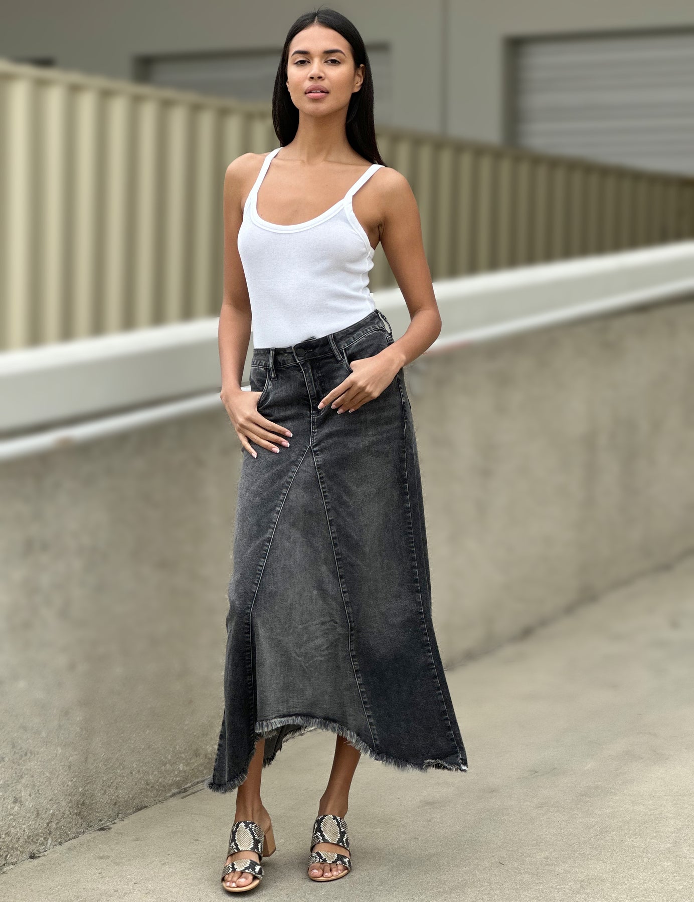 Wash Lab Selma Pieced Denim Maxi Skirt