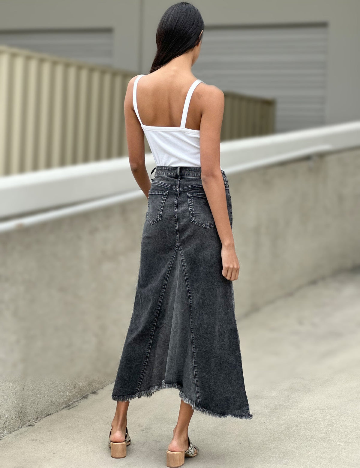 Wash Selma Pieced Denim Maxi Skirt