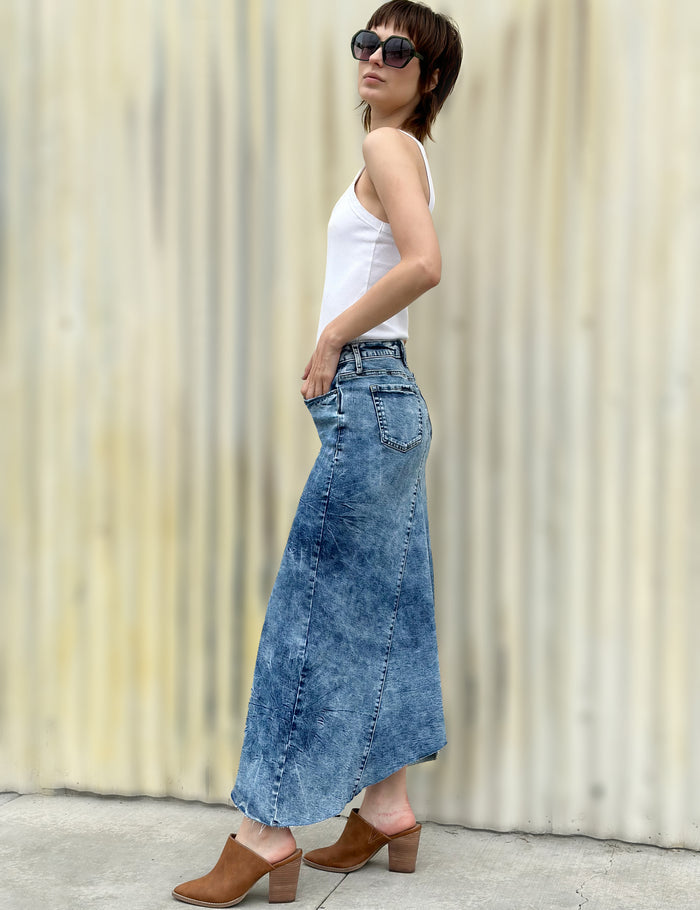 Wash Selma Pieced Denim Maxi Skirt
