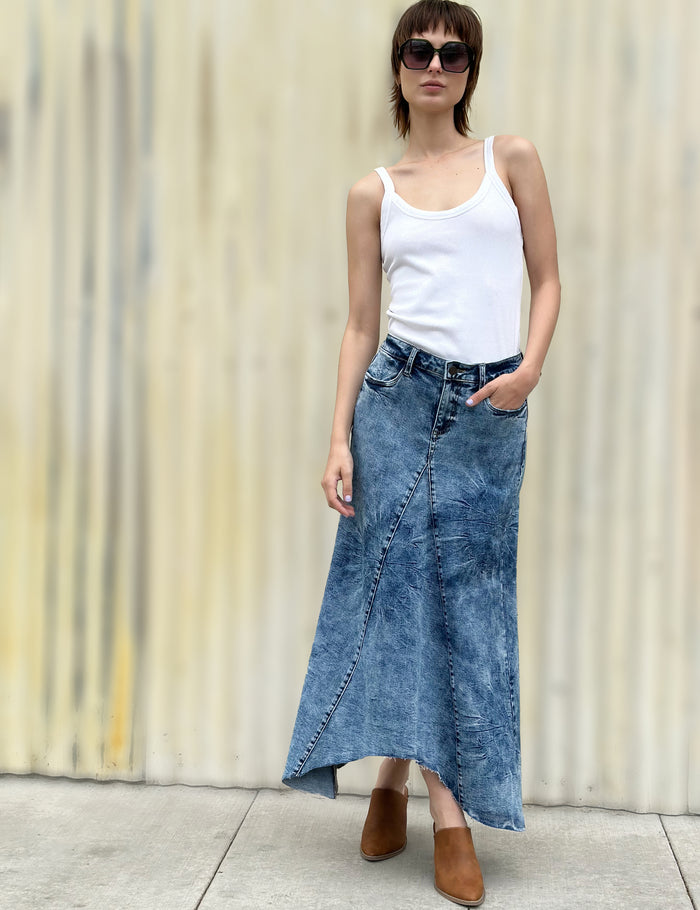 Wash Selma Pieced Denim Maxi Skirt