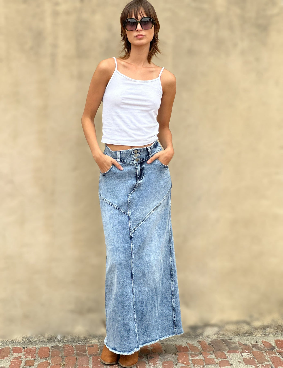 Wash Lab Pieced Denim Maxi Skirt
