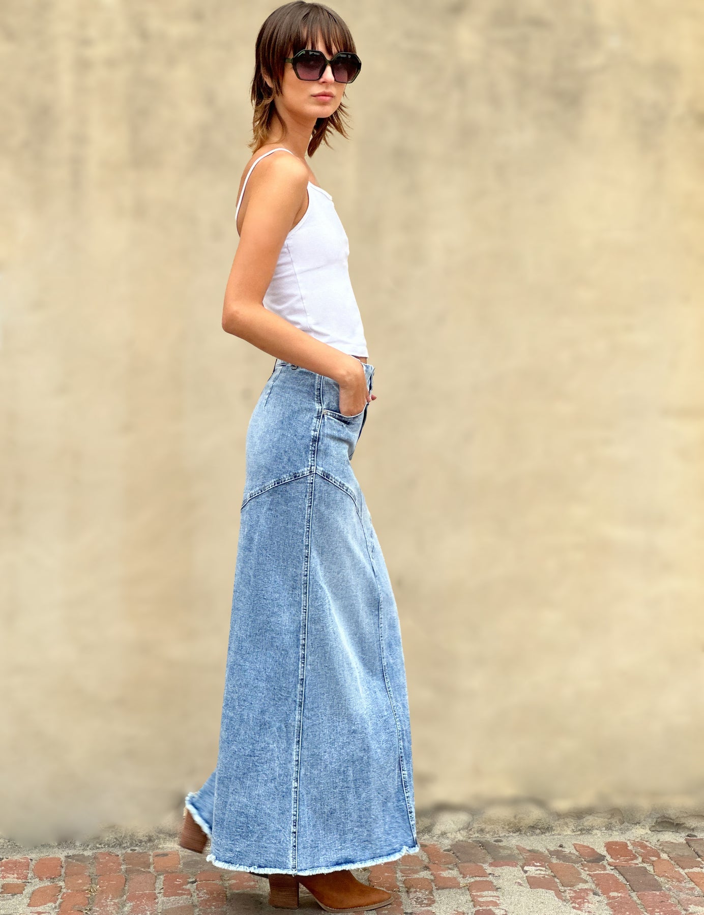 Wash Lab Pieced Denim Maxi Skirt - Mementos