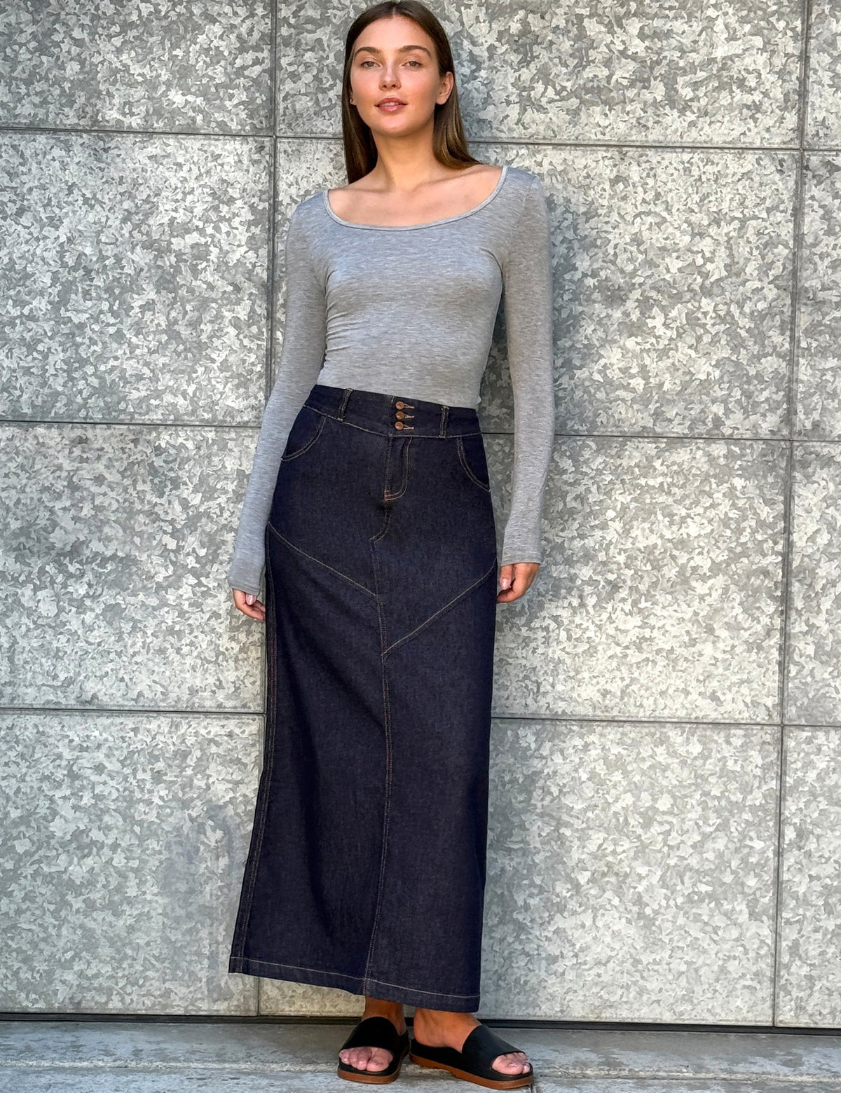 Wash Lab Pieced Denim Maxi Skirt