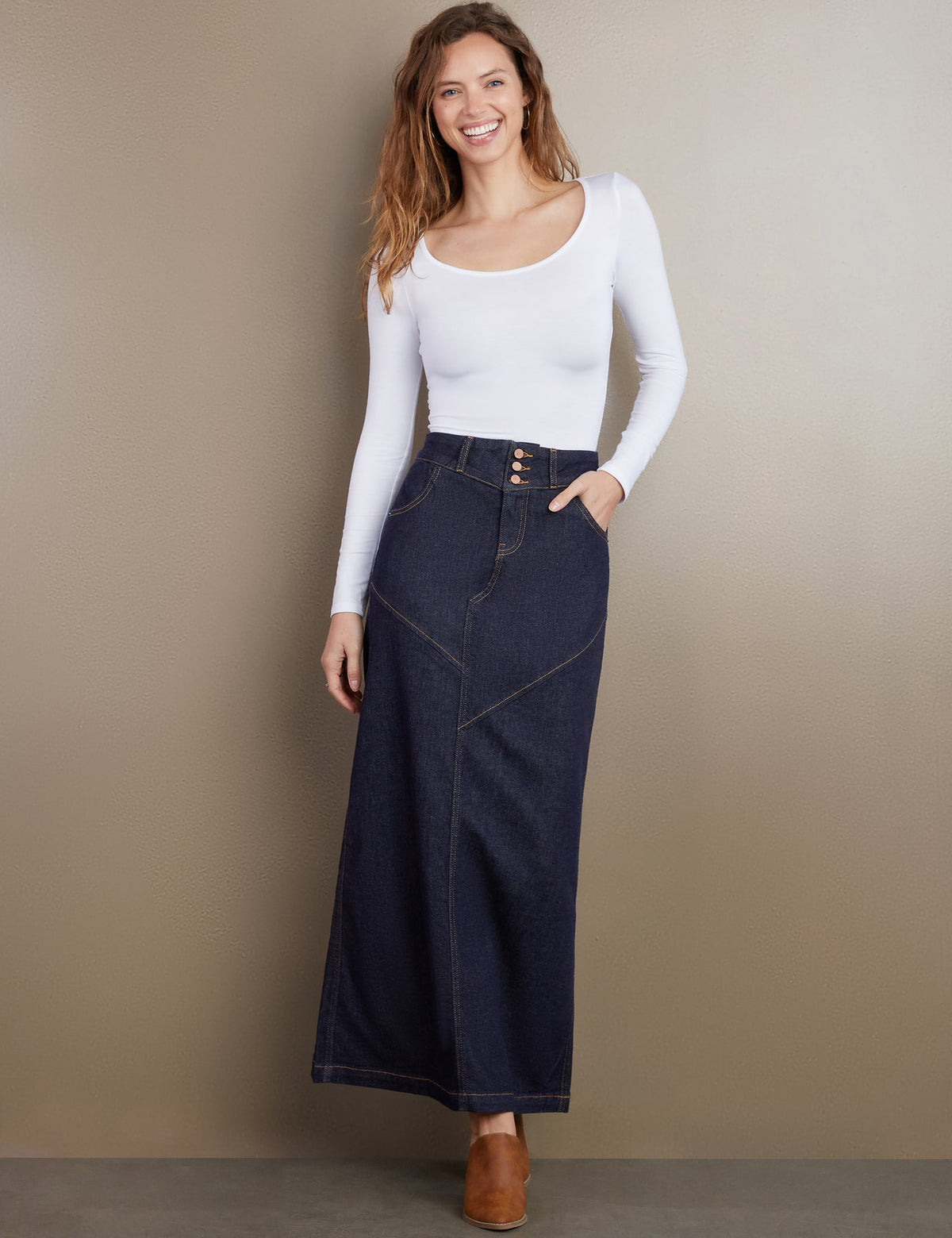 Wash Lab Pieced Denim Maxi Skirt
