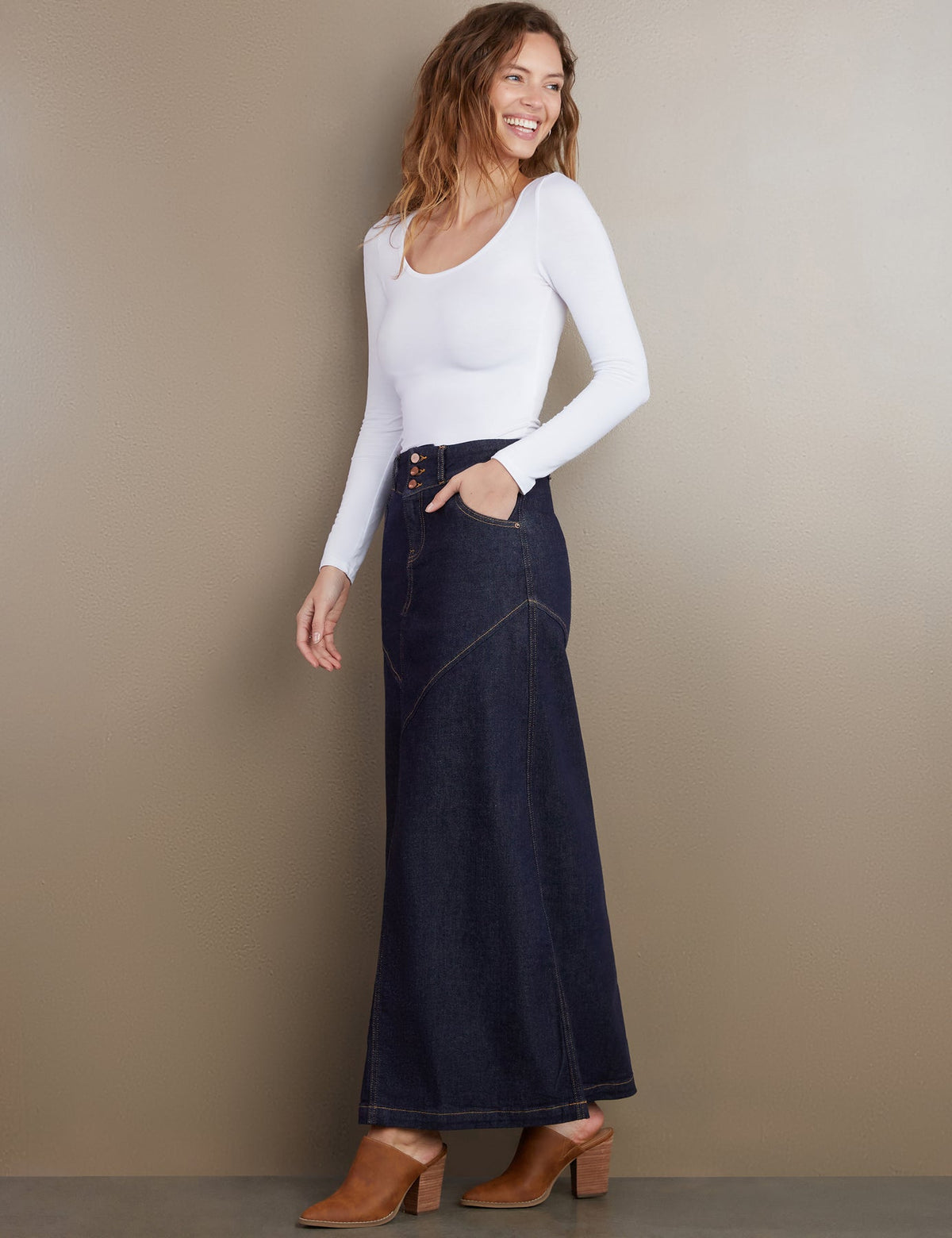 Wash Lab Pieced Denim Maxi Skirt