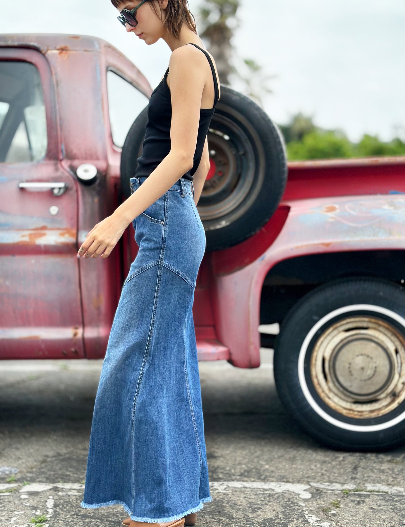 Long Denim Hardtail Maxi Skirt Rough Around The Edges Maxi Skirt