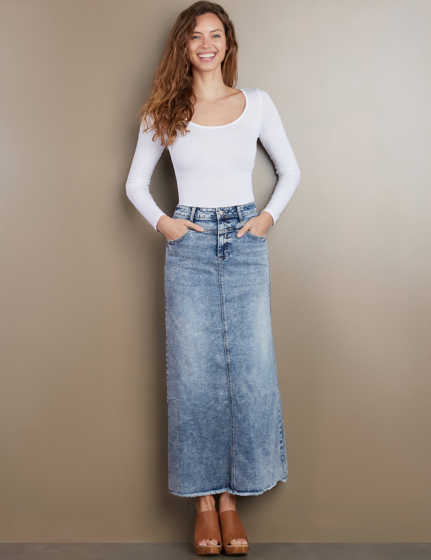 Wash Lab Lowdown Denim Maxi Skirt