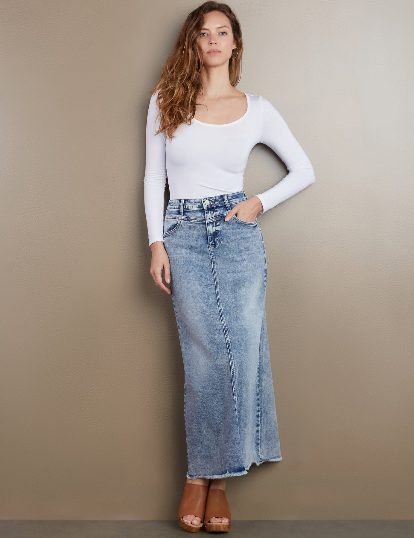 Wash Lab Lowdown Denim Maxi Skirt