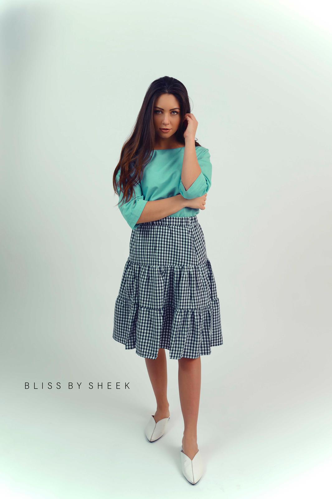 Bliss Tiered Gingham Knee Skirt-Skirt-Mementos
