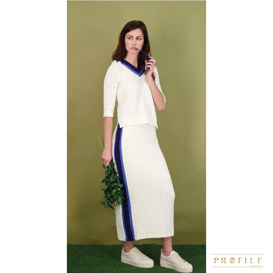 Profile Cable Knit Sport Stripe Midi Skirt-Skirt-Mementos