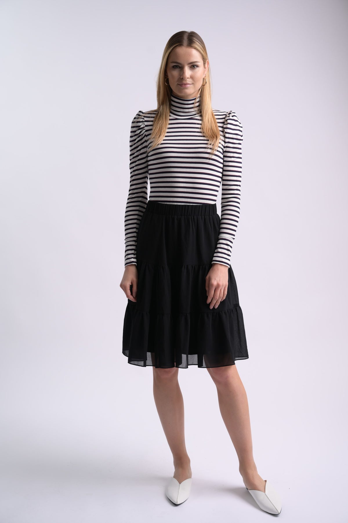 Bliss Tiered Chiffon Knee Skirt-Skirt-Mementos