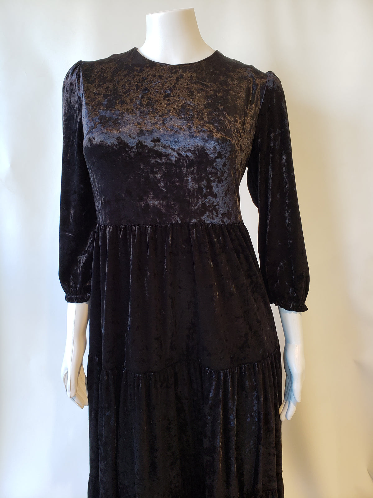 Bliss Tiered Crushed Velvet Dress-Dress-Mementos