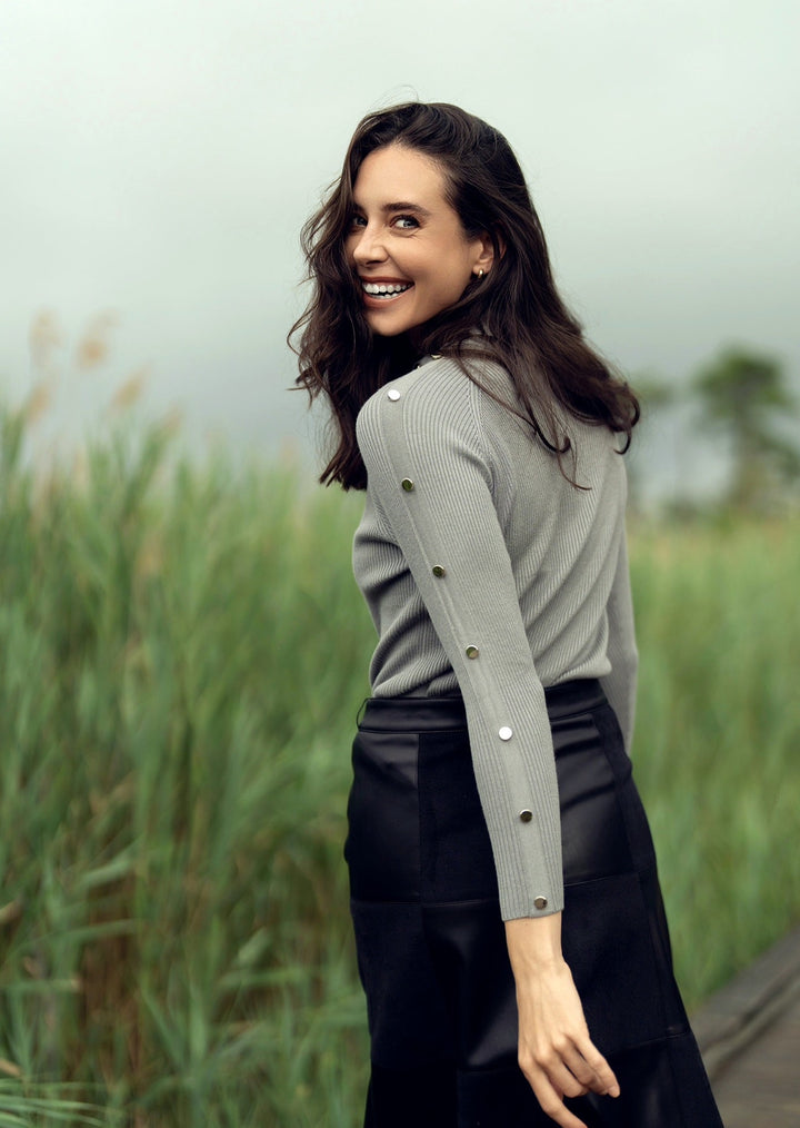 Profile Knit Gold Button Turtleneck