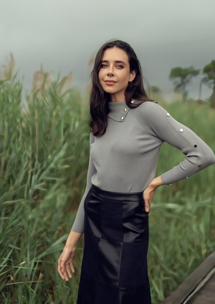 Profile Knit Gold Button Turtleneck