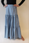 Bliss Tiered Denim Maxi Skirt-Skirt-Mementos