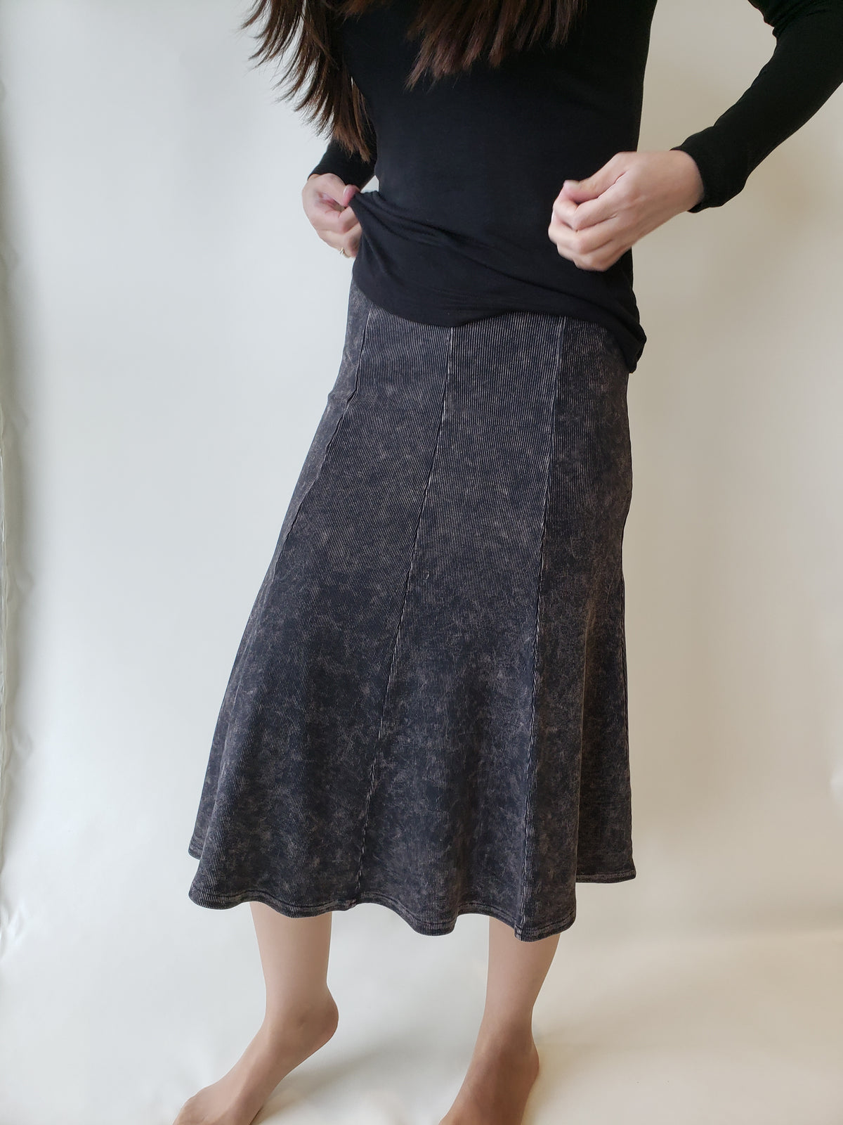 Hardtail Panel Rib Knit Knee Skirt-Skirt-Mementos