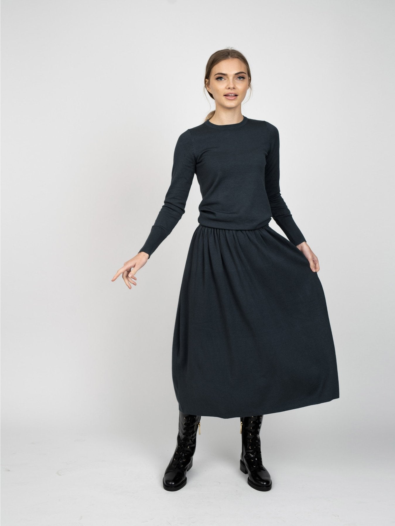 Meli Knit Gathered Skirt-Skirt-Mementos