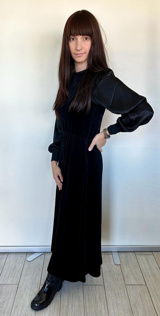 Hardtail Satin Puff Sleeve Velour Maxi Dress