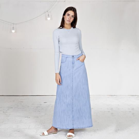 Parni Denim Maxi Strata Skirt-Skirt-Mementos