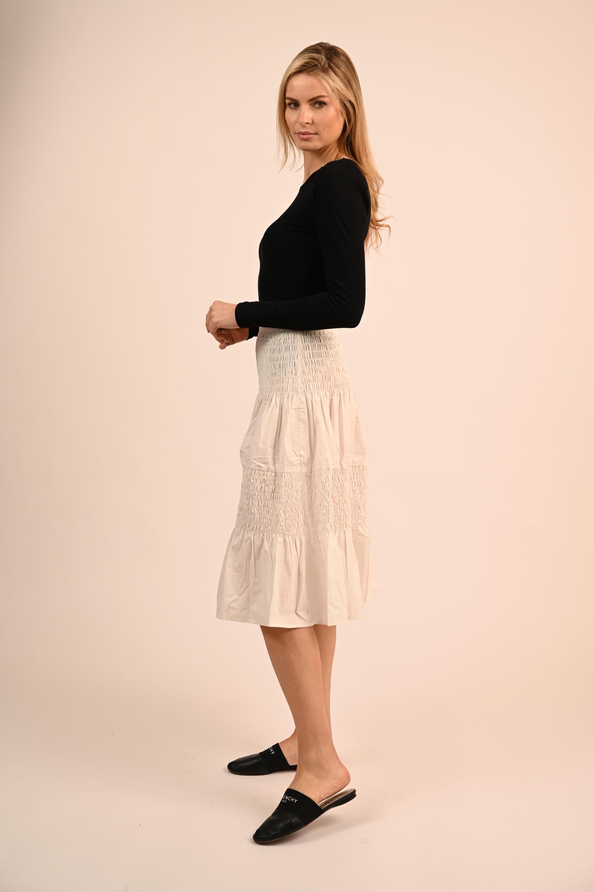 Bliss Ruched Midi Skirt-Skirt-Mementos