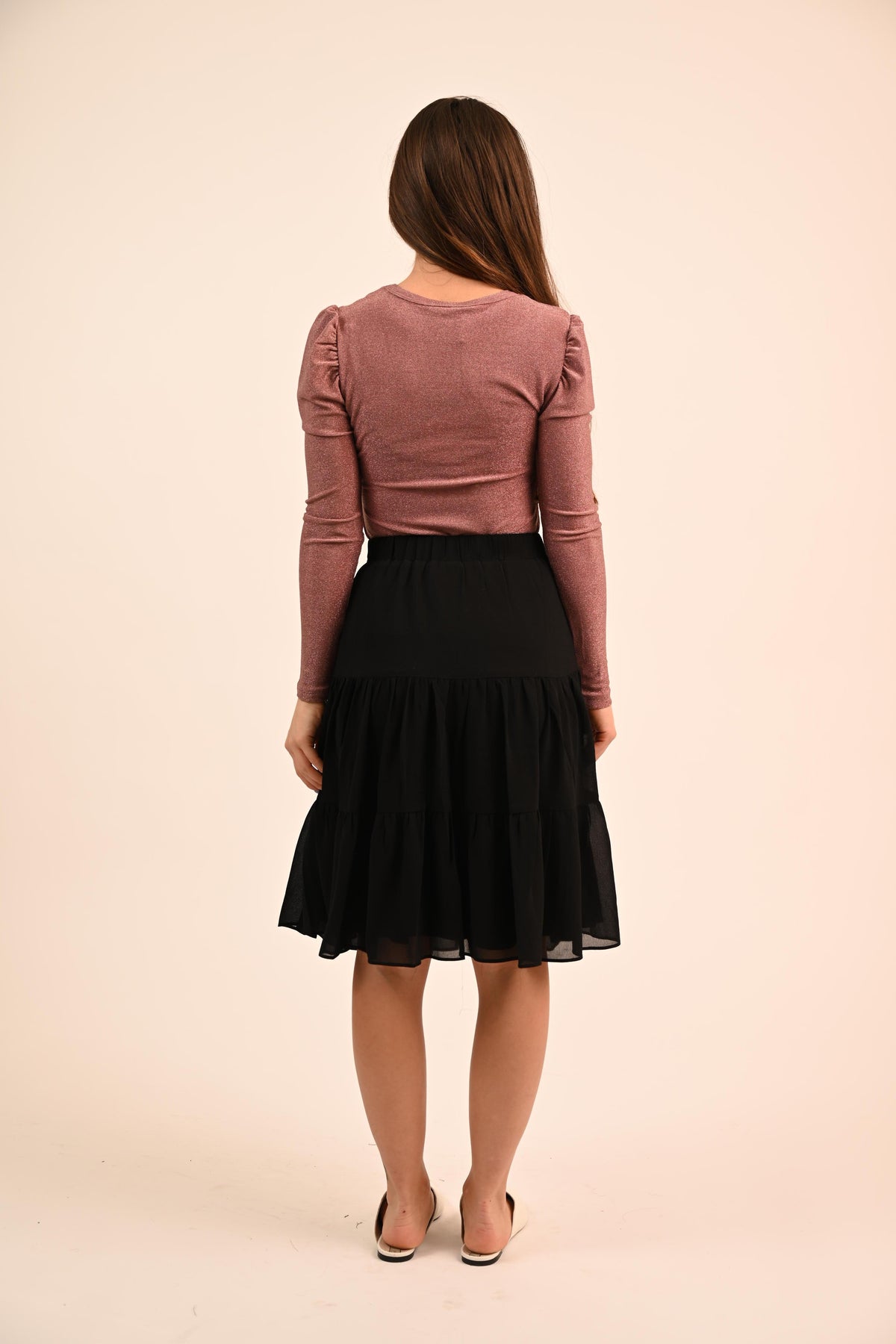 Bliss Tiered Chiffon Knee Skirt-Skirt-Mementos