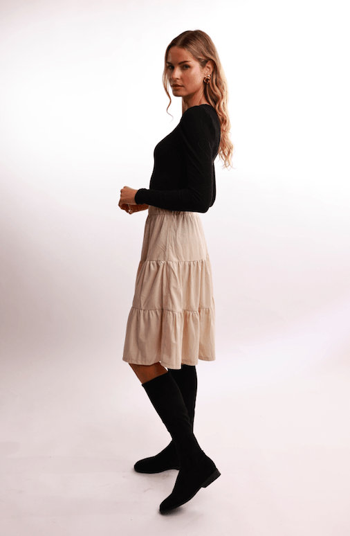 Bliss Tiered Corduroy Skirt-Skirt-Mementos