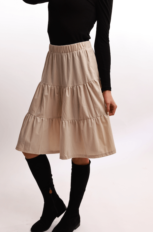 Bliss Tiered Corduroy Skirt-Skirt-Mementos