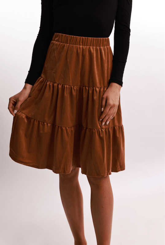 Bliss Tiered Corduroy Skirt-Skirt-Mementos