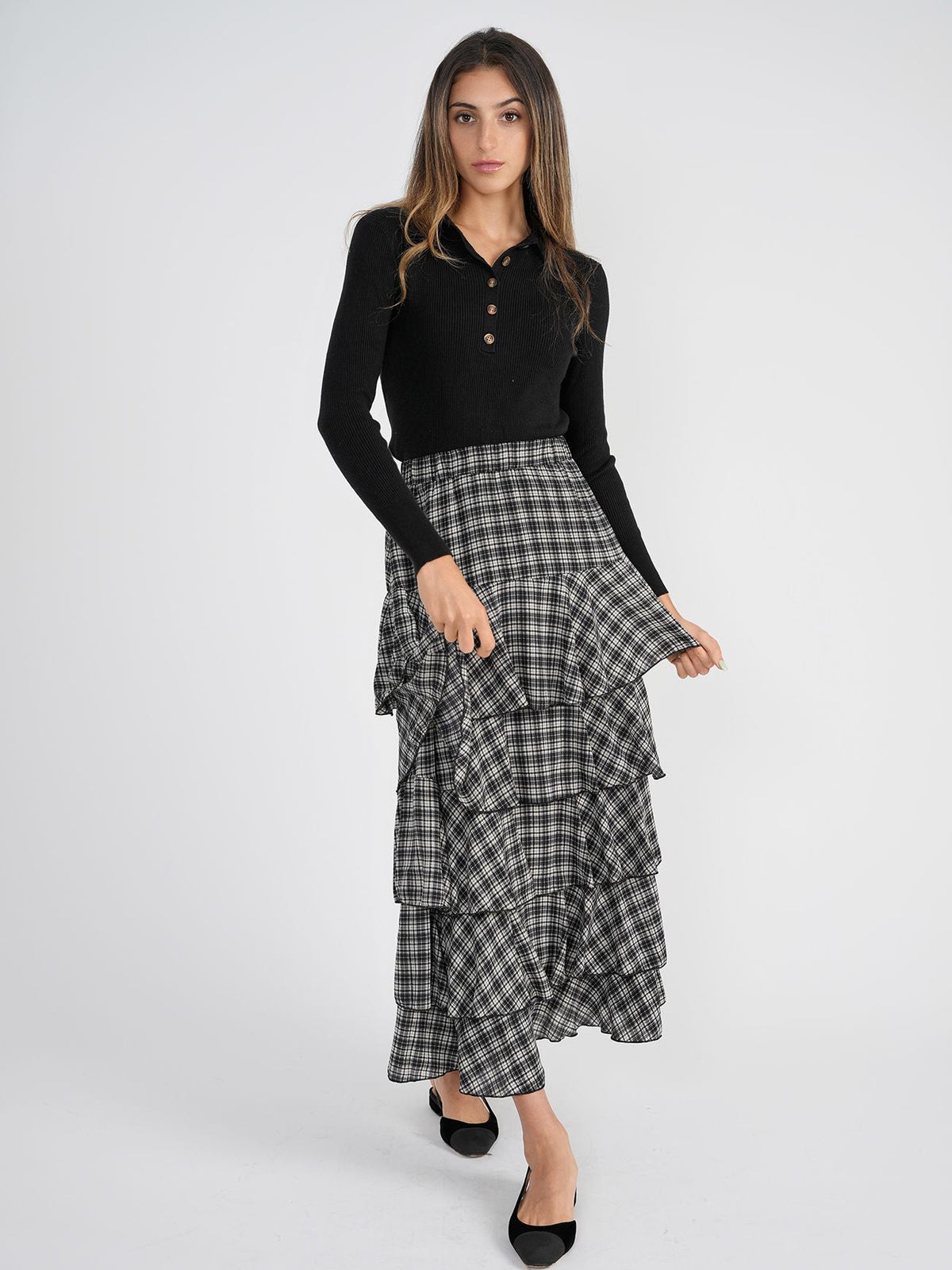 Bliss Plaid Tiered Maxi Skirt